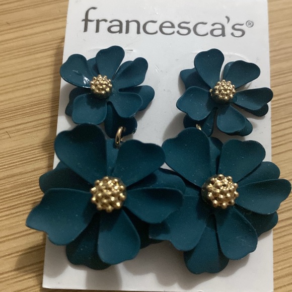 Frances dark green and gold flower drop earrings - Picture 3 of 3